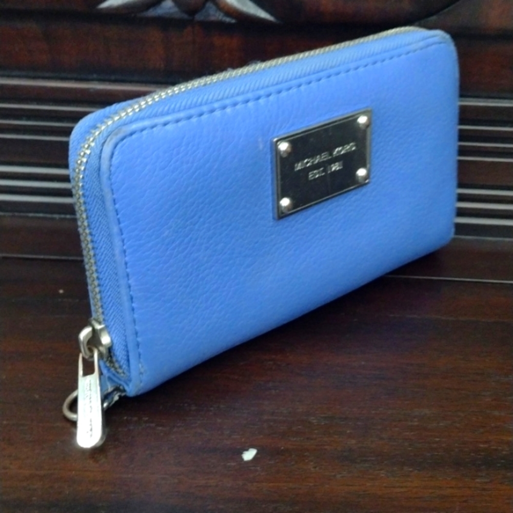 Michael Kors Blue Leather Wallet Clutch 6.5"x3.5"